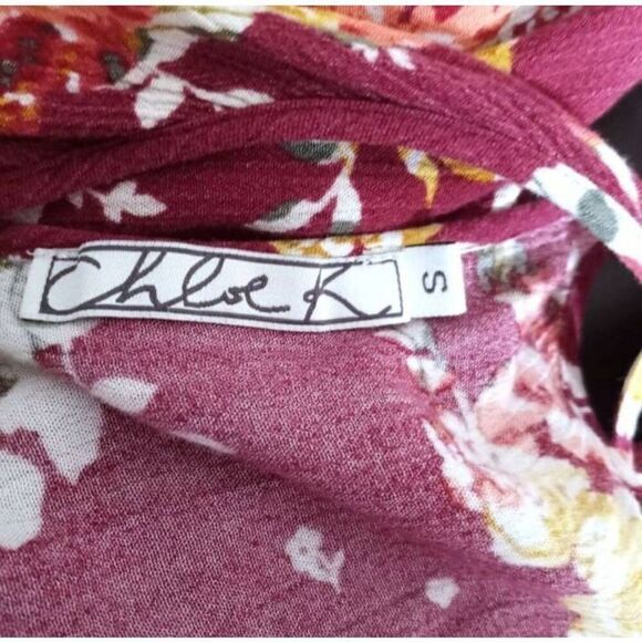 CHLOE K BURGUNDY FLORAL DRESS SZ.S EUC. - Picture 5 of 8